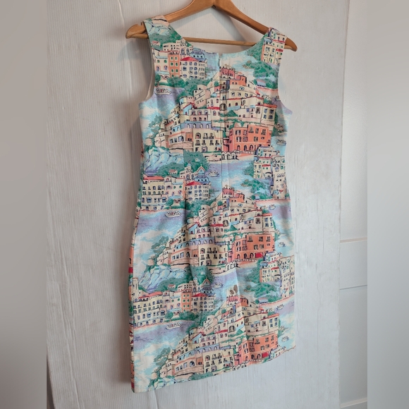 TALBOTS Multicolor Scenic Village Novelty Print Shift Dress Size 8 - Picture 8 of 10